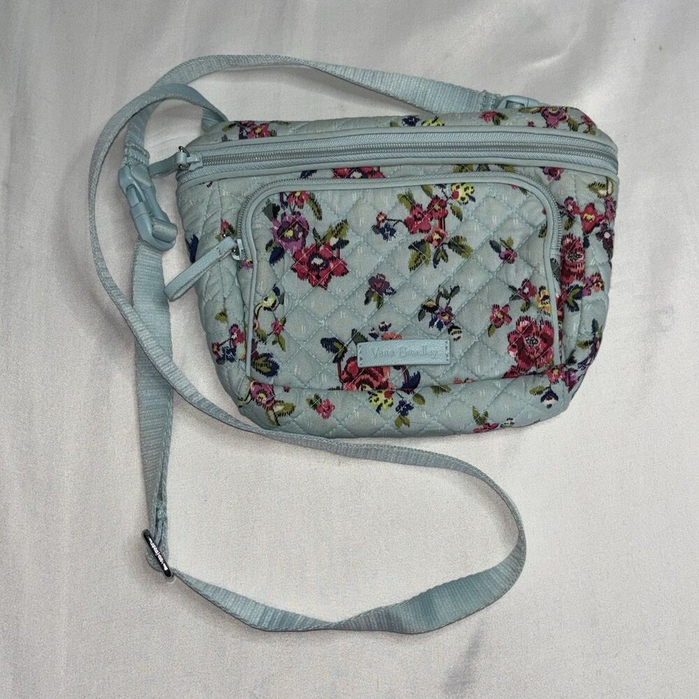 Vera Bradley Light Blue Floral Quilted Crossbody Shoulder Bag Adjustable Strap